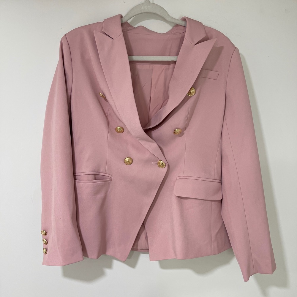 Pink Double Breasted‎ Blazer Gold Buttons Womens Size M Professional Suit Jacket